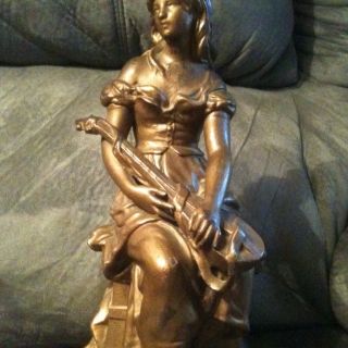 Vintage Figurine Of Girl With Mandeline Medium Detail.  Accent Piece photo