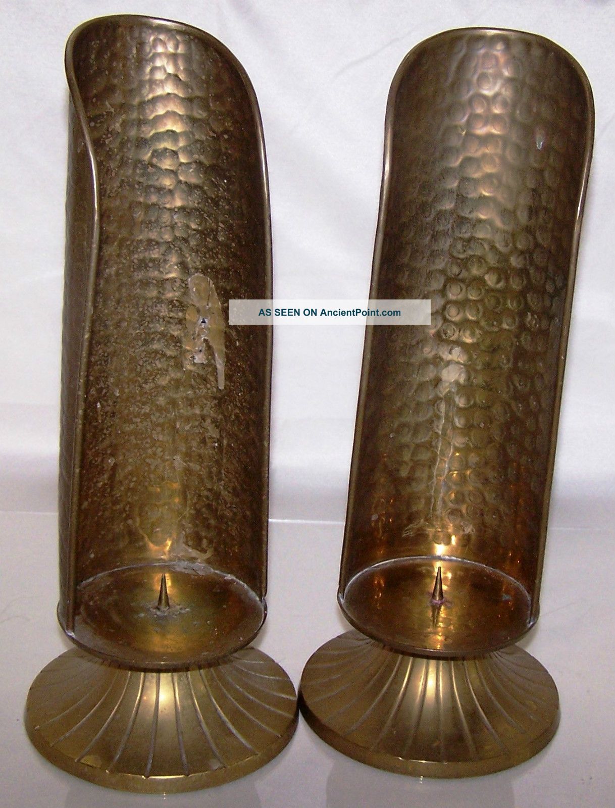 Set Of 2 Large Hammered Brass Candle Holders Metalware photo
