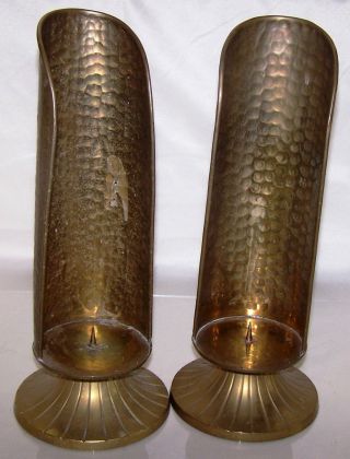 Set Of 2 Large Hammered Brass Candle Holders photo