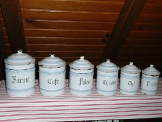 Old French Enamelware/graniteware Canisters Set - Etoile Pen - Shabby Chic photo
