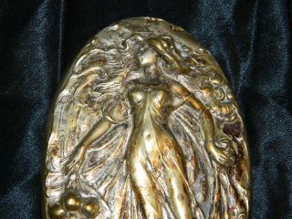 Antique Art Nouveau Elegant Raised Lady Silver - Plated Hand Vanity Mirror As - Is photo