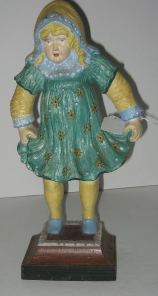 Antique Girl Holding Dress Bradley & Hubbard Cast Iron Doorstop Rare Style photo