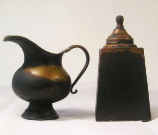 Antique Pair Handmade Brass Sugar Box And Creamer T2 photo