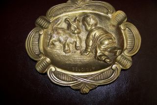 Belgian Depose Brass Ashtray,  Dog With Boy,  Stamped 215 Dep,  Belgium photo