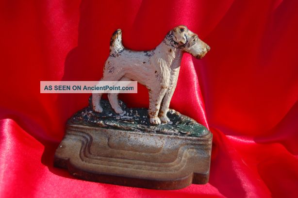 Antique Bradley Hubbard Iron Bookend Wire Fox Terrier Rascal Metal Dog Metalware photo