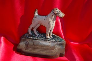 Antique Bradley Hubbard Iron Bookend Wire Fox Terrier Rascal Metal Dog photo