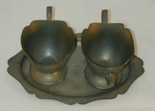 Vintage Homestead Pewter Creamer Sugar With Tray photo