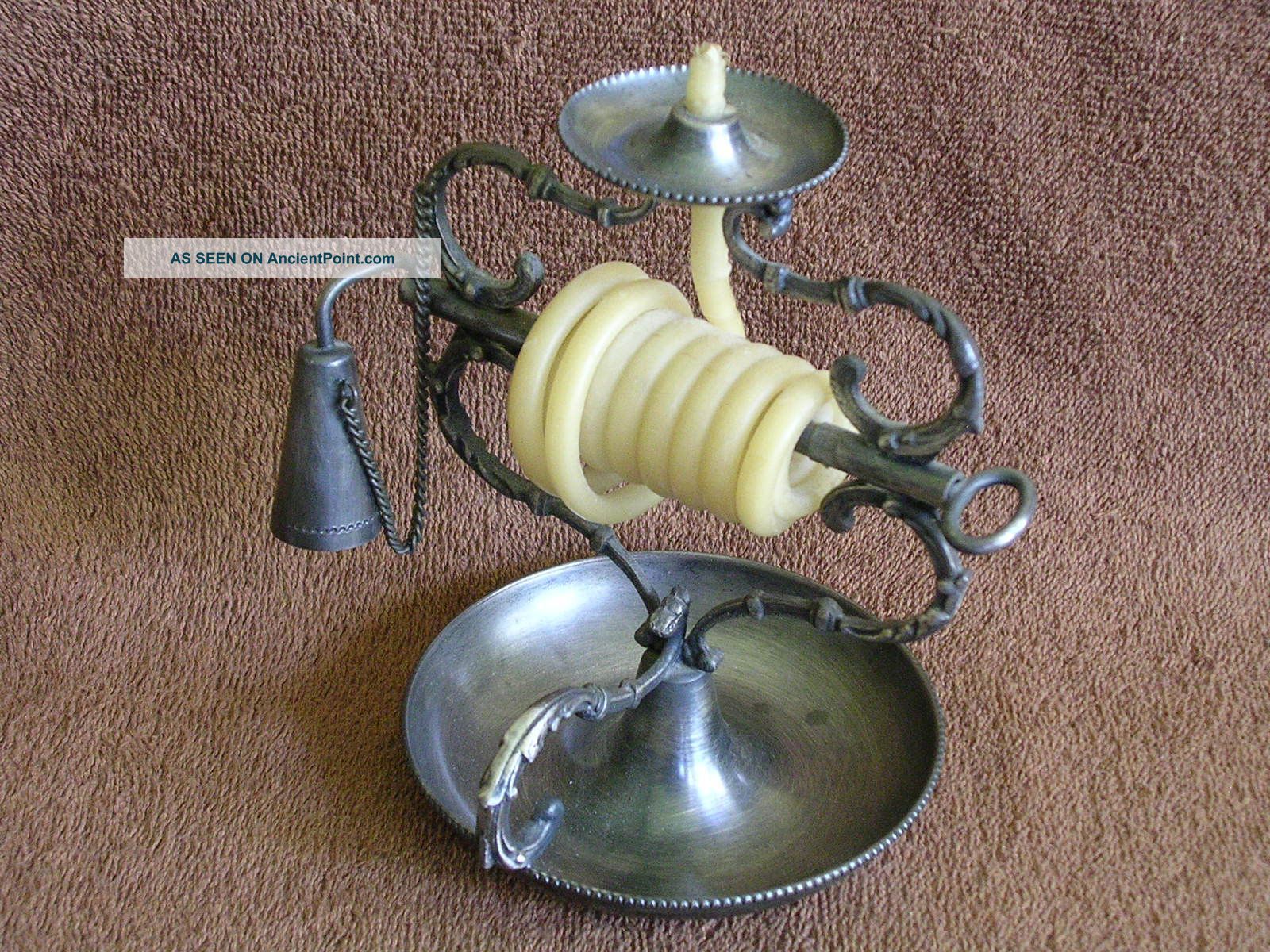 Antique 19th Century Pewter Mechanical Wax Jack Lamp - Lighting Device W.  Snuffer Metalware photo