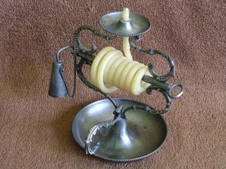 Antique 19th Century Pewter Mechanical Wax Jack Lamp - Lighting Device W.  Snuffer photo