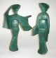2 Mid Century 1950 ' S Modernist Cast Iron Figural Geisha Girl Green Statues Metalware photo 2