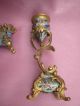 Pair Of Antique  French 19th Century Brass With Enamel candle Holder Metalware photo 1