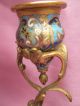 Pair Of Antique  French 19th Century Brass With Enamel candle Holder Metalware photo 2
