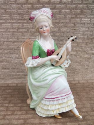 Large Signed Antique German Beauty Mandolin Player Spill Vase Figurine 10 