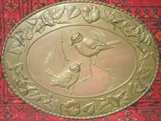 19th Century Brass Plaque Birds And Morning Glories photo