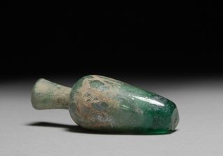 Ancient Late Roman Sassanian Green Etched Glass Perfume Bottle photo