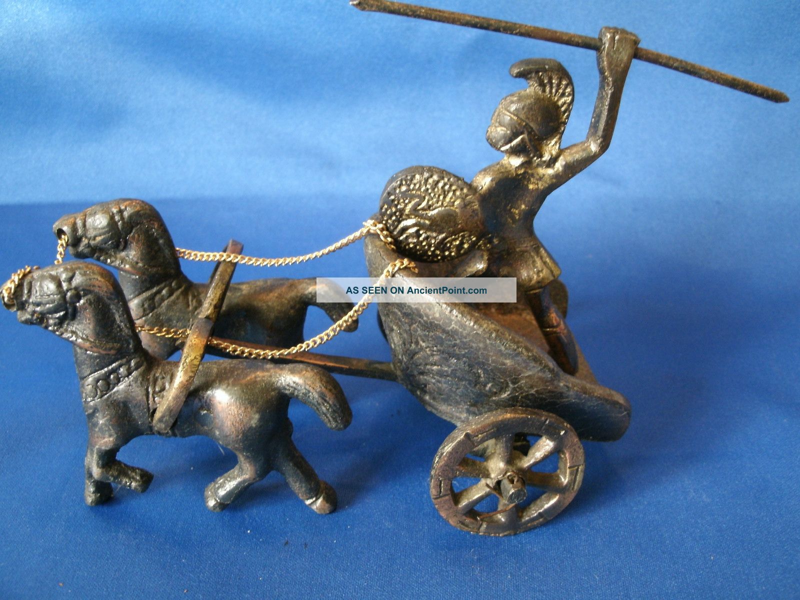 Antique Roman Bronze Warrior On A 2 Horse Drawn Chariot.  Moving Parts.  12 Photos Roman photo