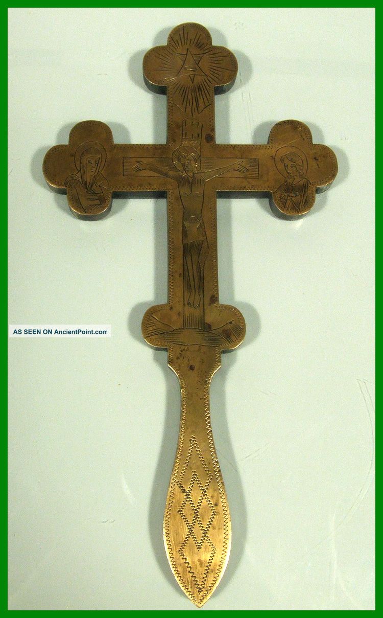 Russia Orthodox Bronze Icon - Cross Crucifix.  19th Century Roman photo