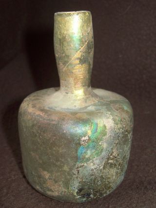 Stunning Undamaged Iridescent Ancient Roman Glass Flask Bottle 2ndc Ad photo