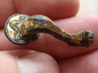 Rare 2nd Century Ad Roman Bronze Gold Gilded Knee Brooch Variant Incised Pattern photo