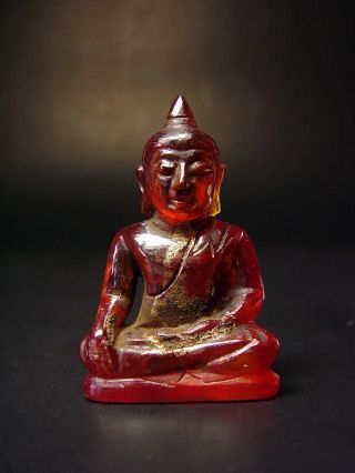 Rare Orange Sapphire Gemstone Meditating ' Lanna ' Buddha.  Stupa Relic,  300 Yrs photo