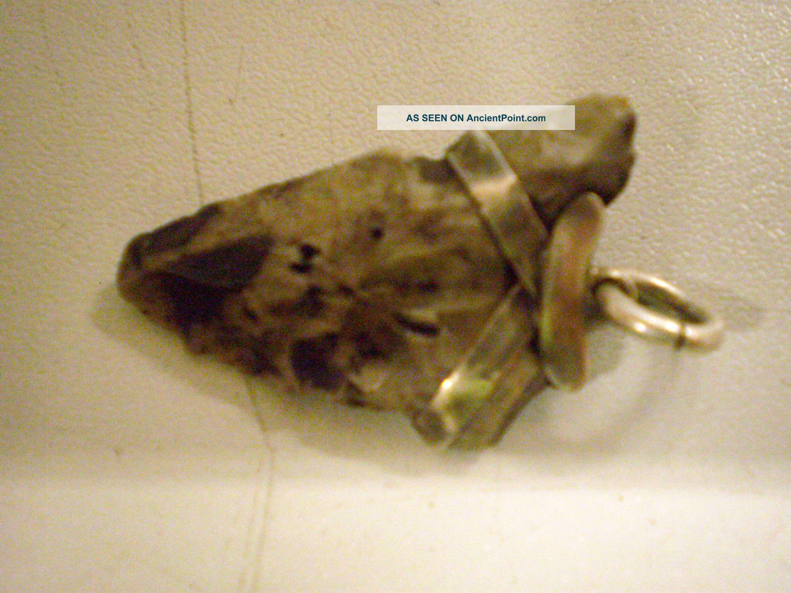 Sliver Mounted Grey Coloured Flint Arrowhead Made For Charm (elf Shot) Neolithic & Paleolithic photo