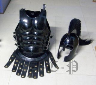Black Roman Muscle Armor Cuirass With Black Troy Armor Helmet With Black Plume photo