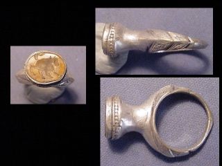 Near Eastern (afghanistan) Silver Plated Intaglio Ring,  Circa Post 1800 photo