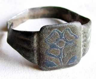 Antique Bronze Roman Men Ring With Flower Premium Rare photo
