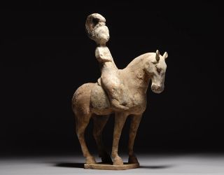 Ancient Chinese Tang Dynasty Pottery Terracotta Horse & Rider photo
