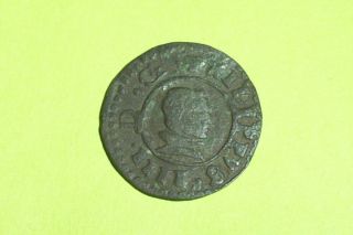 Authentic Medieval Coin Of King Philip Iv 1661 Spain Maravedis Coat Of Arms Old photo