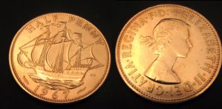 1967 Half Penny Coin 24kt Gold Plated Queen Elizabeth Ii England Great Britian photo