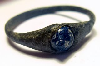 Medieval British Silver Ring With Blue Stone Unique photo