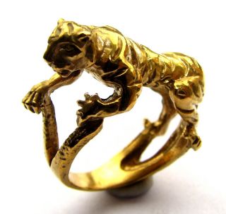 Extremely Fine Gold Gilt Late Georgian Finger Ring Esoteric Tiger Band photo
