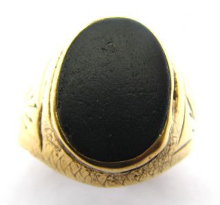 Fine Gold Gilt Signet Ring - Black Onyx Setting 18th Century. photo