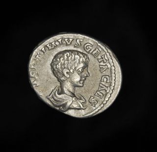 Ancient Roman Silver Denarius Mars Coin Of Emperor Geta 212 A.  D. photo