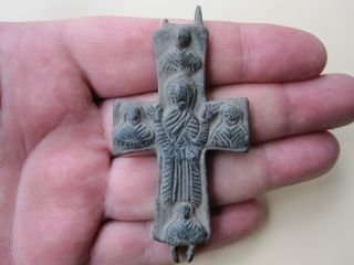 Byzantine Bronze Cross Depicting The Virgin Mary 15 - 16c Ad photo