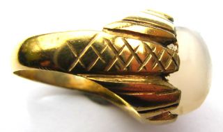 Conserved 18th Century Gold Gilt Ring Moonstone Quartz Cabochon photo