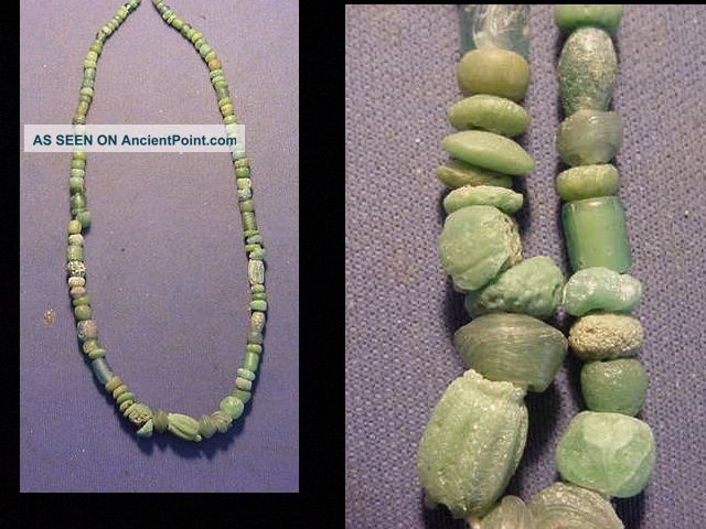 String Roman Green Glass Beads Circa 100 - 400 A.  D. Roman photo