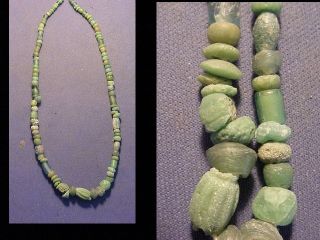 String Roman Green Glass Beads Circa 100 - 400 A.  D. photo