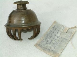 Large Antique Elephant Bell Of Rogue Elephant Killed By Lt.  Colonel Roe Dso Obe photo