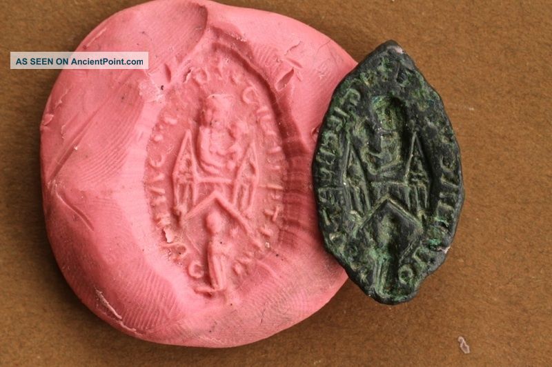 Medieval Ecclesiastical Seal Matrix With Church,  Mary & Jesus And Praying Priest British photo