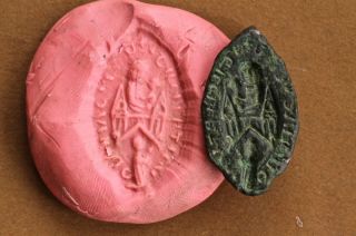 Medieval Ecclesiastical Seal Matrix With Church,  Mary & Jesus And Praying Priest photo