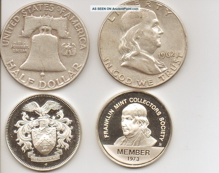 1962 - Franklin Half Dollar + Sterling Silver 1973 - Franklin Mint Member - Medal Other photo