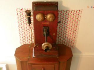 Antique Western Electric Wall Phone 317p Hand Crank Wooden Brass Bells Bakelite photo