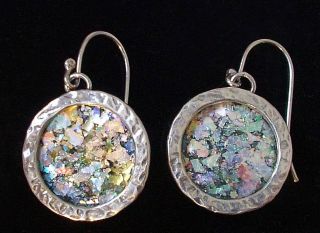 Ancient Roman Glass Sterling Silver Earrings Unique photo