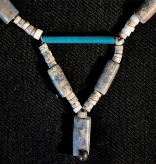 Antique Pre - Columbian Bolivian Necklace Sodalite,  Shell & Rare Black Cored Beads photo