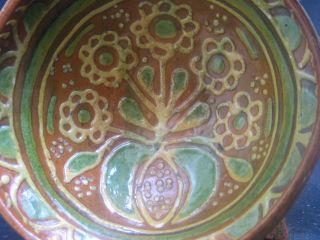And Very Rare 17th Century Dutch Ceramic Slibware Bowl With Flowers Decor photo