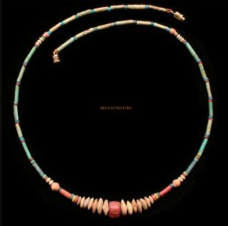 Ancient Egyptian Necklace Green Faience And Clay Beads 600 Bc Jewellery E36c photo