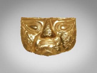 Pre Colombian Laminated Gold Copper Burial Funerary Mask 150 - 900 A.  D.  (2) photo
