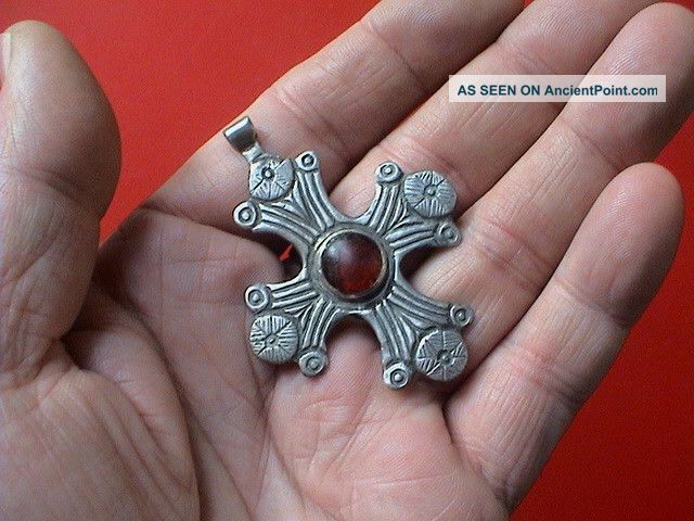 Post Medieval Decorated Large Silver Cross Pendant,  17th - 18th Century Ad. Byzantine photo